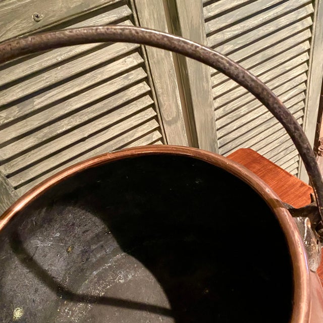 Antique Copper Cauldron With Wrought Iron Handle For Sale - Image 11 of 14