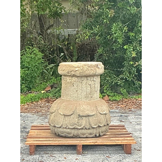 Early 20th Century Vintage Boho Cast Stone Pedestal For Sale - Image 5 of 6