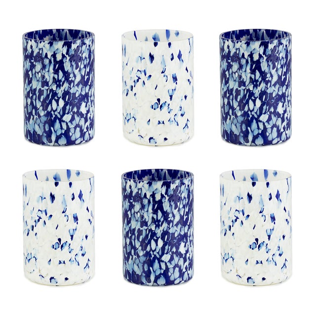 Stories of Italy Macchia su Macchia Tumblers - Blue & Ivory Mix, Set of 6 For Sale - Image 9 of 9