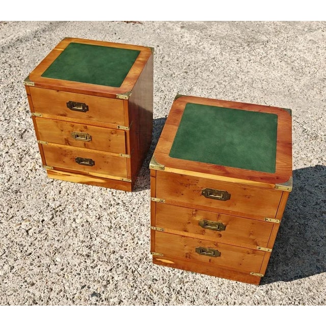 Vintage Nightstands in Yew Wood and Leather by Doherty London, 1920s, Set of 2 For Sale - Image 12 of 14