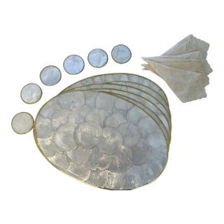 Vintage Placemats in Natural Capiz Pearl Shell Set for 6 For Sale