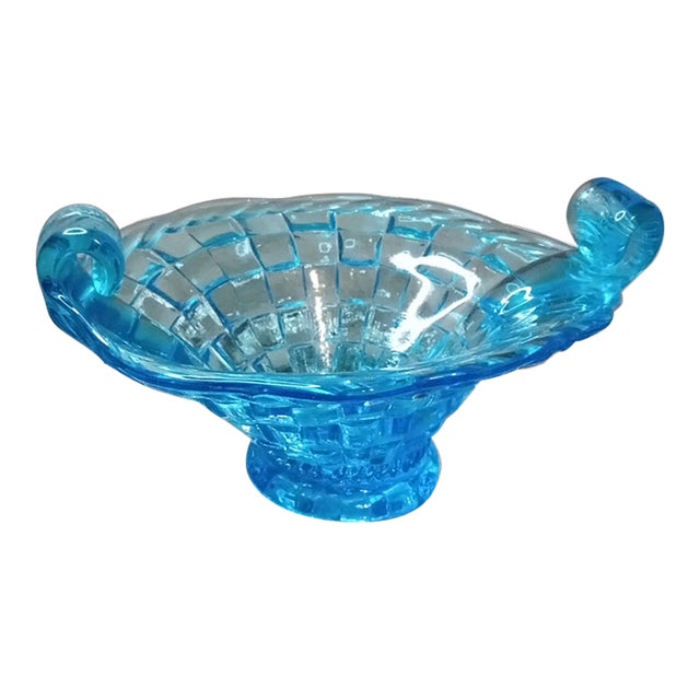 1960s Northwood Azure Basket Weave Open Candy Compote For Sale