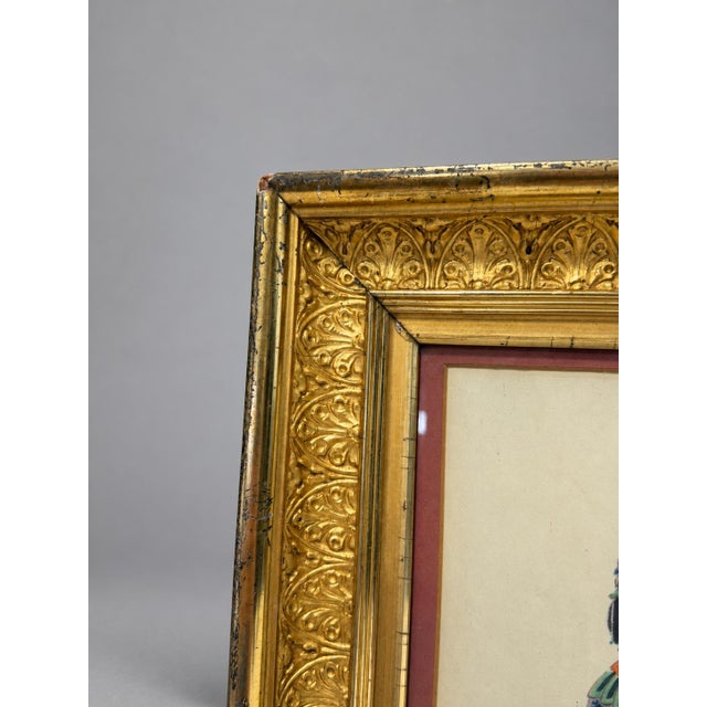 Pair Chinese Qing Court Costume Lithographs in Elaborate Gilt Frames, C. 1900 For Sale In Providence - Image 6 of 9