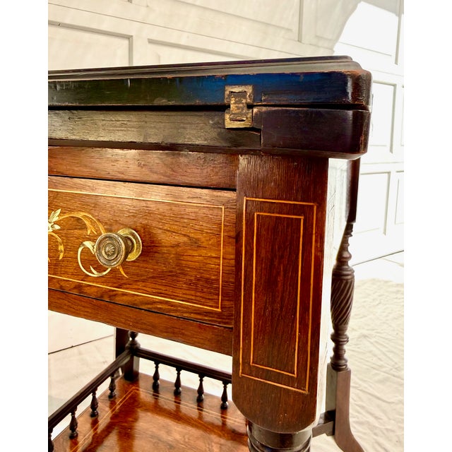 Antique Louis XVI Marquetry Envelope Folding Game Table With Felt Top & Drawer For Sale - Image 17 of 18
