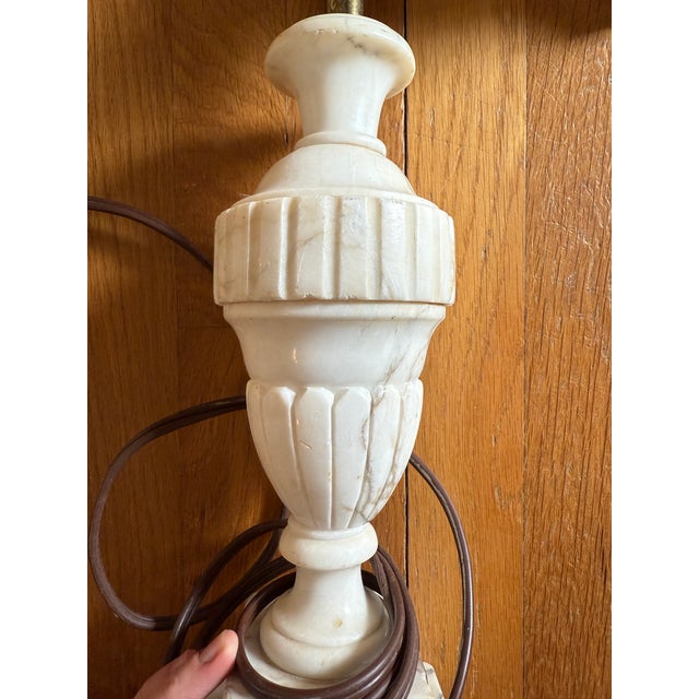 Vintage Carved Marble Table Lamp Set With Urn Form Base | Neoclassical Mid-Century For Sale - Image 9 of 12