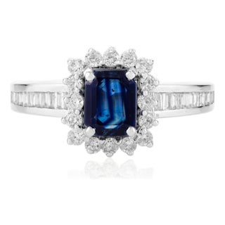 Art Deco Sapphire Engagement Ring With Diamonds in 14k Gold Size 7 For Sale