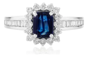 Art Deco Sapphire Engagement Ring With Diamonds in 14k Gold Size 7