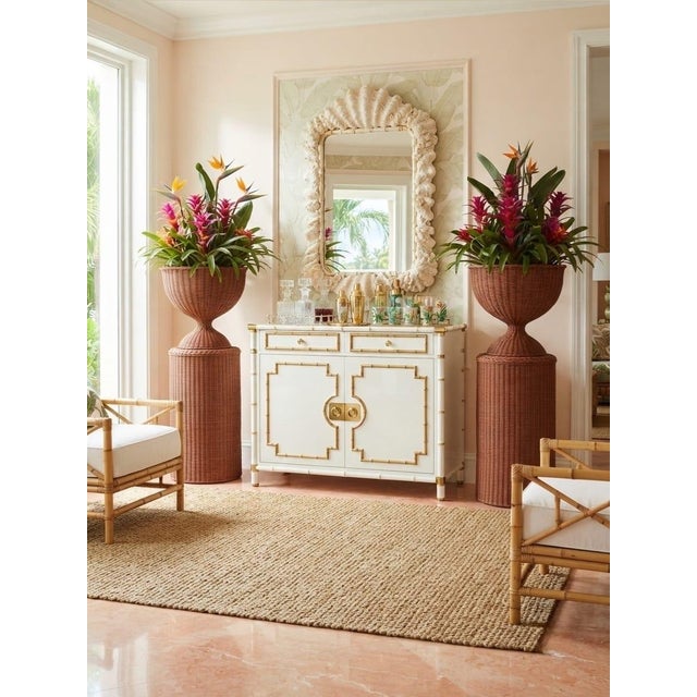 Pair of Vintage Woven Wicker Urn Planters on Cylindrical Pedestals For Sale - Image 12 of 12