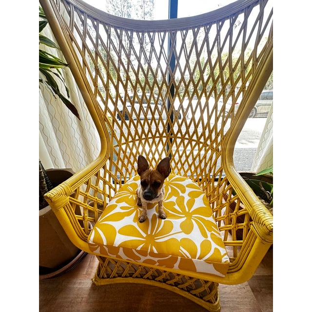 Wood Vintage 1970s High-Back Rattan Wingback Lounge Chairs — Sculptural Coastal Mid-Century Modern Pair For Sale - Image 7 of 11