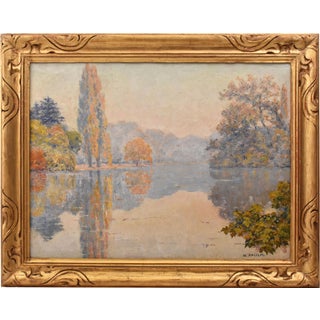 Narcisse Ancelme, Landscape with Lake, Early 20th Century, Oil on Canvas For Sale