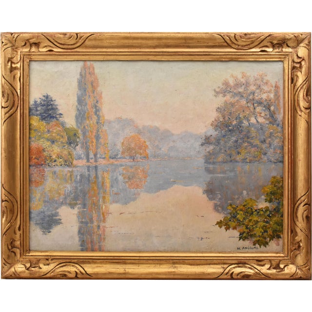 Narcisse Ancelme, Landscape with Lake, Early 20th Century, Oil on Canvas For Sale