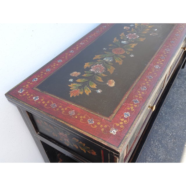 Red Vintage French Country Red Floral Console Table W a Floral Shelf For Sale - Image 8 of 16
