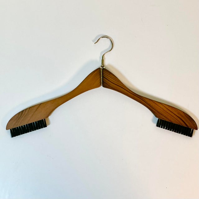 Mid-Century Modern Mid-Century Boho Chic Folding Travel Wood Hanger With Lint Brushes. For Sale - Image 3 of 14