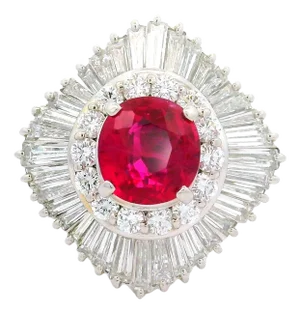 2.63 Carat Thai Ruby Diamond Ballerina Platinum Ring, Grs Certified, Size 6.25