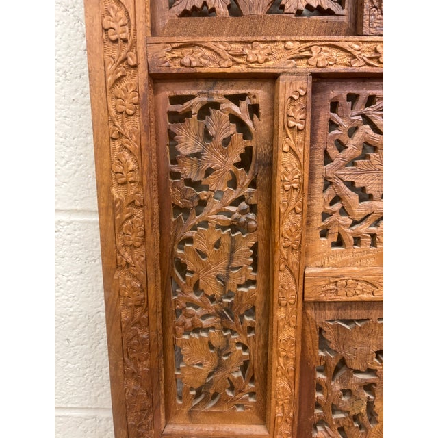 Vintage Hand Carved Two Panel Teak Room Divider Folding Screen For Sale - Image 15 of 18