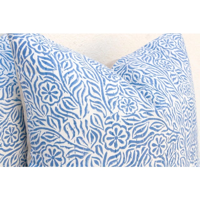 1980s Jodhpur Garden, Blue & White Floral Block Print Pillows, Pair For Sale - Image 5 of 8