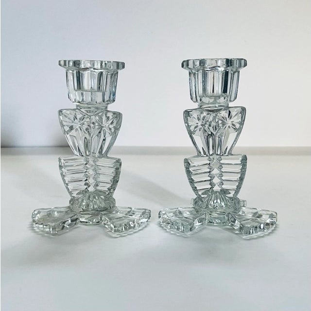 Early 20th Century Pressed Glass Candlesticks- a Pair For Sale - Image 4 of 4