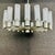 Dimensions: H 31” x W 28” 18 point Vintage Space Age chandelier manner of Hillebrand with cylindrical textured glass...