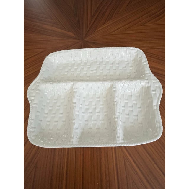 Mediterranean Late 20th Century Italian Ceramic Basketweave Olive Dish For Sale - Image 3 of 10
