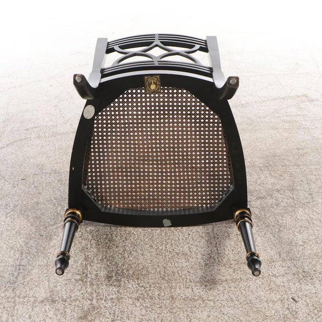 Baker Furniture Company Baker Historic Charleston Decorated Ebonized Wood and Cane Arm Chair For Sale - Image 4 of 9