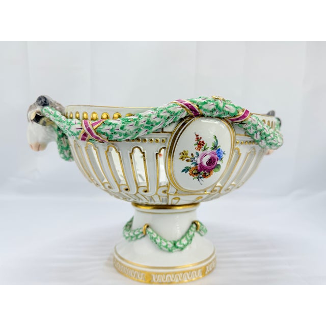 19th Century, Meissen Porcelain Ram's Head & Floral Centerpiece For Sale - Image 10 of 11