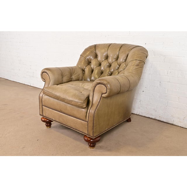 Victorian Baker Furniture Stately Homes Collection Late Victorian Tufted Leather Club Chair For Sale - Image 3 of 13