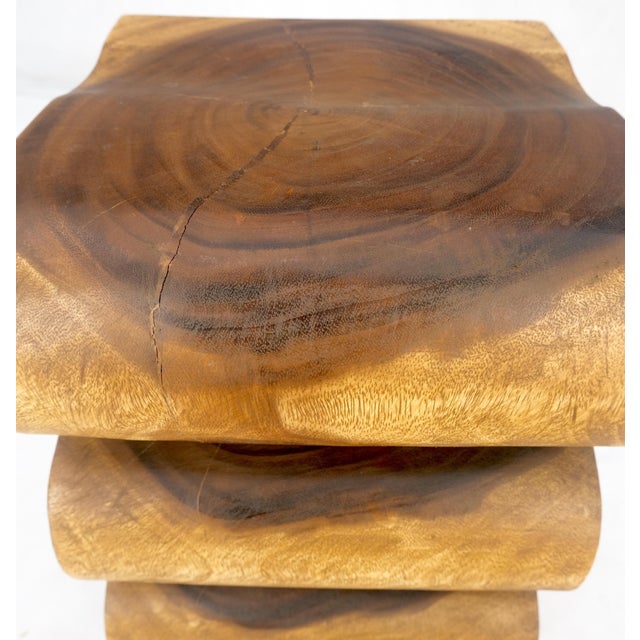 Snake Shape One Piece Carved Solid Walnut Square Top Stool Side Table Stand MINT For Sale - Image 10 of 12