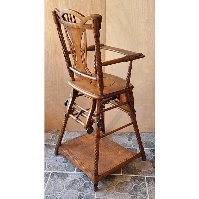 Antique German Art Nouveau Children's High Chair in Beechwood, 1890s For Sale - Image 6 of 11
