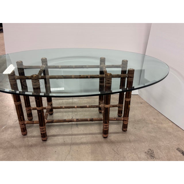 McGuire Furniture Bamboo Rattan + Glass Dining Table, Vintage For Sale - Image 9 of 12