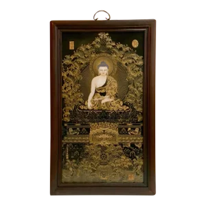 Chinese Framed Porcelain Buddhist Temple Plaque, Medicine Buddha