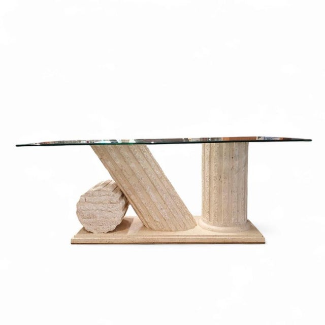 Vintage Neo Classic Natural Mactan Stone Dining Table with Glass Top, 1980s For Sale - Image 4 of 5