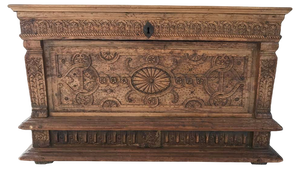 Renaissance Wooden Chest Carved with Vegetal Patter