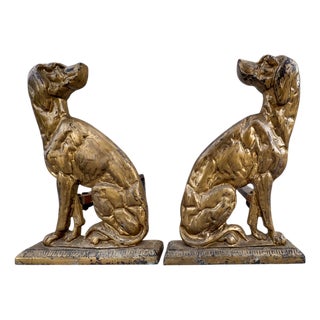 Brass and Iron Dogs Fireplace Andirons, 1930s, Set of 2 For Sale