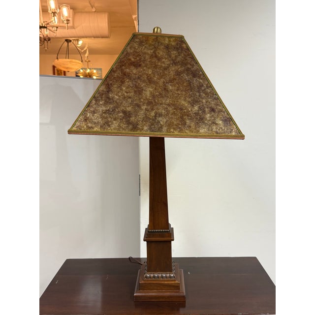 Arts & Crafts Late 20th Century Arts & Crafts Tapered Wood Column Table Lamp For Sale - Image 3 of 12