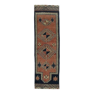 1970s Vintage Turkish Handmade Wool Cotton Orange Runner Rug For Sale