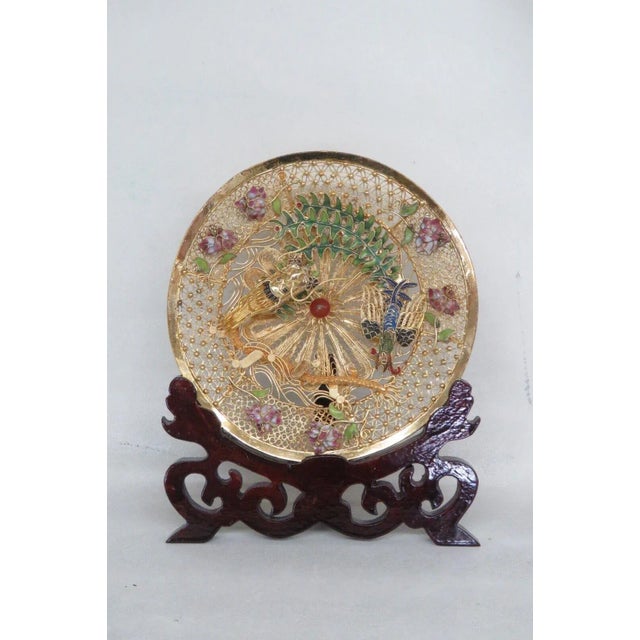 Chinese Gold Filigree Gilt Enamel Dragon Phoenix 3d Decorative Plate For Sale - Image 12 of 12