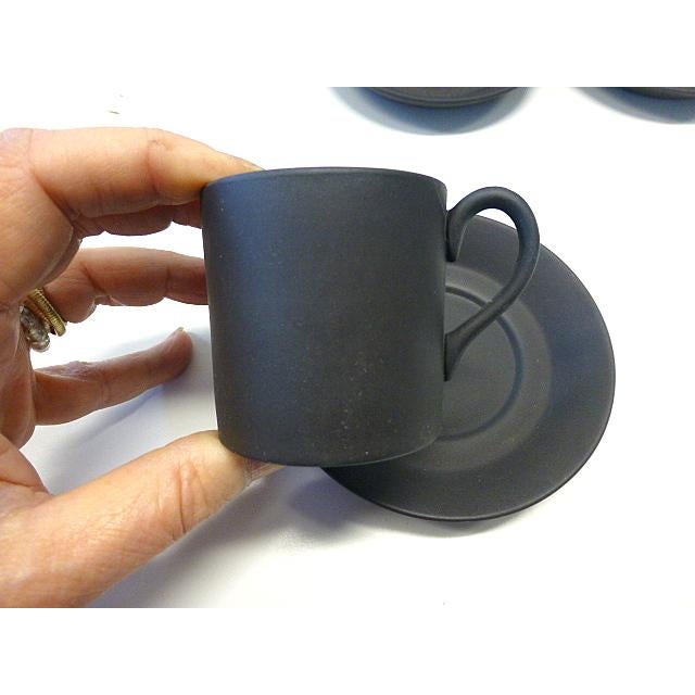 1966 Wedgwood Black Basalt Demitasse Demi Espresso Cup & Saucer Set 12