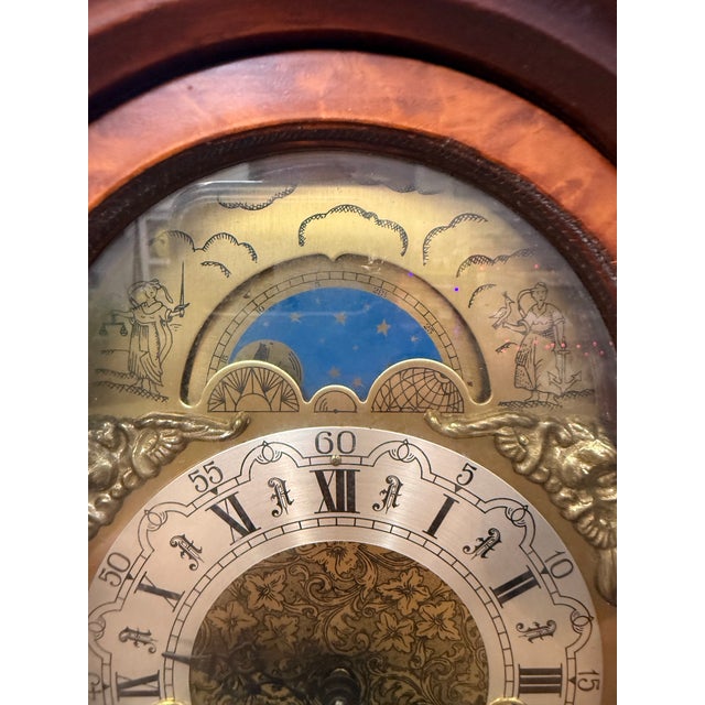 Traditional Vintage Franz Hermle Mantel Clock Tempus Fugit Dial Moon Phase Indicator 340-020 For Sale - Image 3 of 8