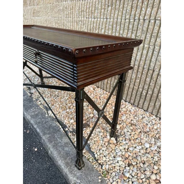 Vintage Regency Style Dark Stained Metal Base Console Table For Sale - Image 12 of 17