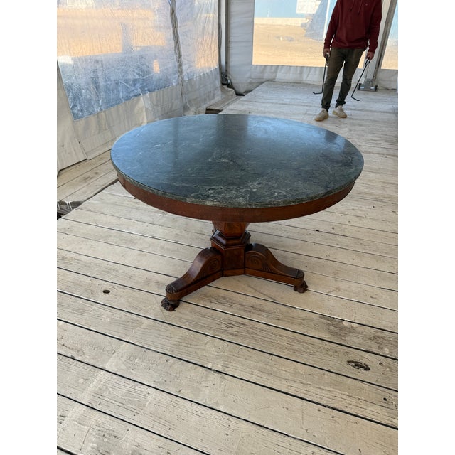 Wood 19th Century French Louis Phillippe Burl Walnut Center Table Marble Top For Sale - Image 7 of 12