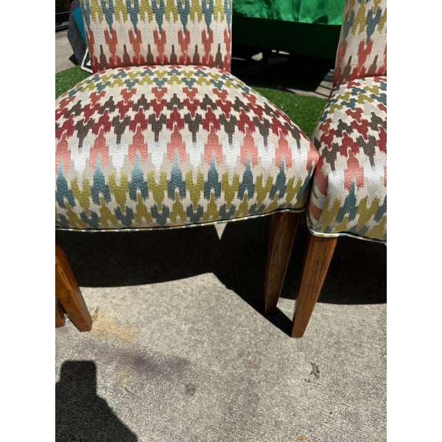 Cream 1970s Collection of Colorful Patterned Dining Chairs- Set of 6 With 2 Captains Chairs For Sale - Image 8 of 11