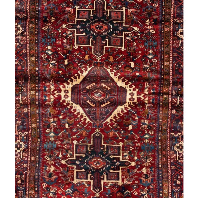 Tribal 1960s Persian Tribal Geometric Burgundy Karaja Runner Rug For Sale - Image 3 of 5