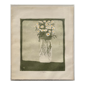 Bouquet Lithograph on Paper Signed & Dated 1917