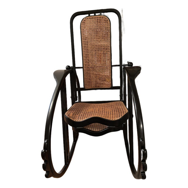 Attributed to Joseph Hoffmann No. 267 “Egg” Rocking Chair Original Woven Webbing Intact - From the Austrian Modernist Design Period For Sale