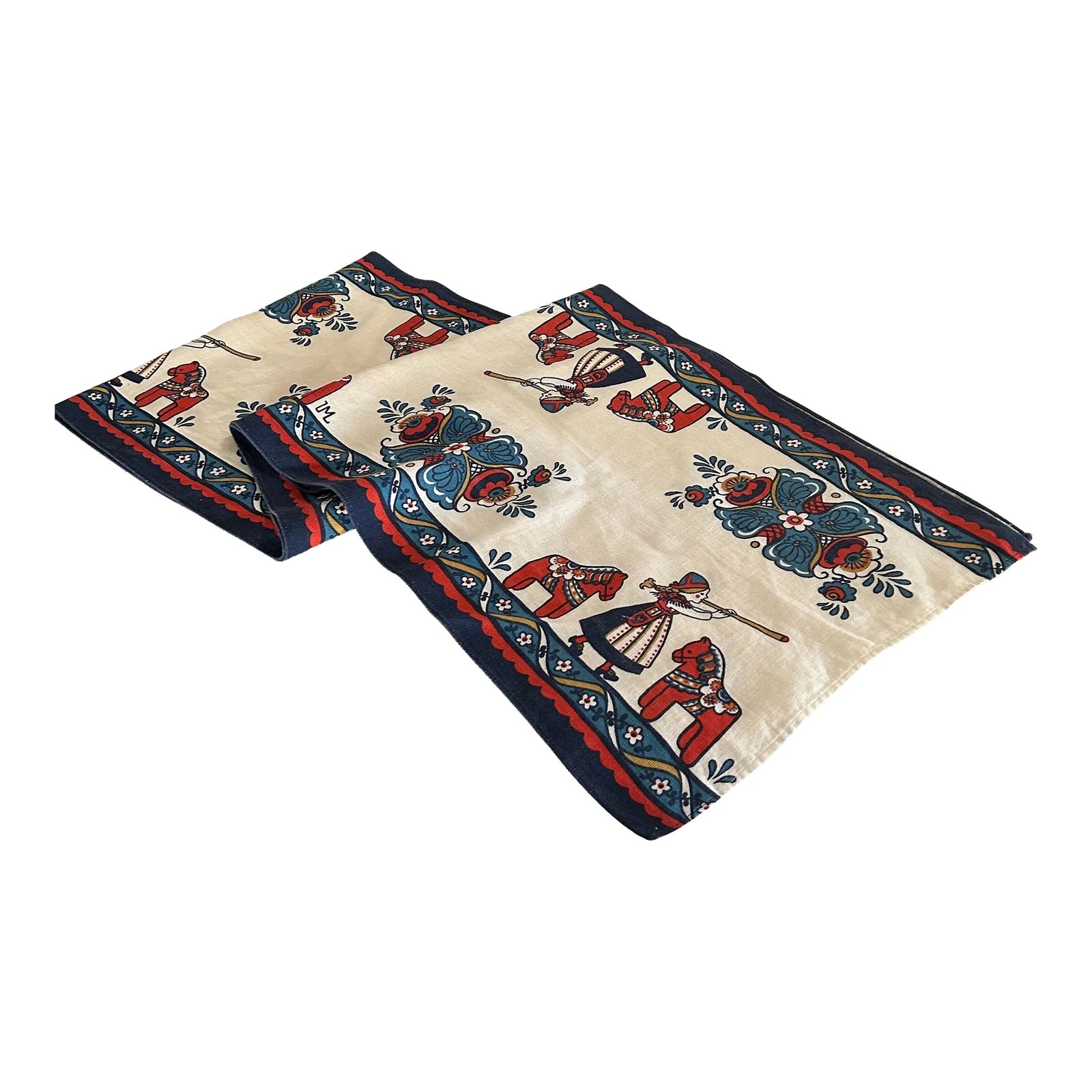 Vintage Swiss Folk Art Linen Table Runner | Chairish