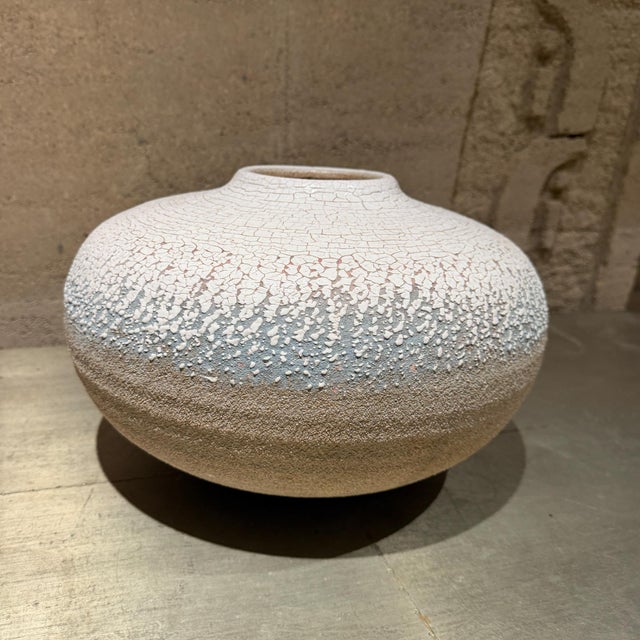 White Handcrafted Ceramic Vase Vessel Textured Crawl or "Crackle" Glaze For Sale - Image 8 of 10
