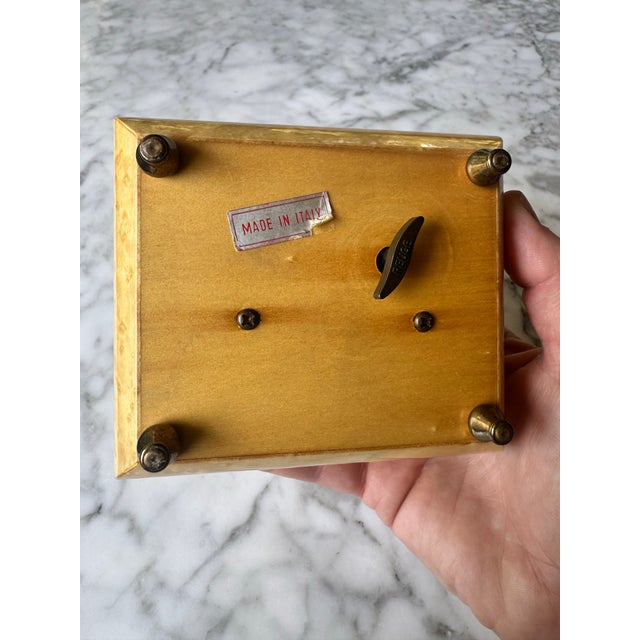 Brown Midcentury Italian Burl Wood & Brass Music Box With Floral Design For Sale - Image 8 of 12