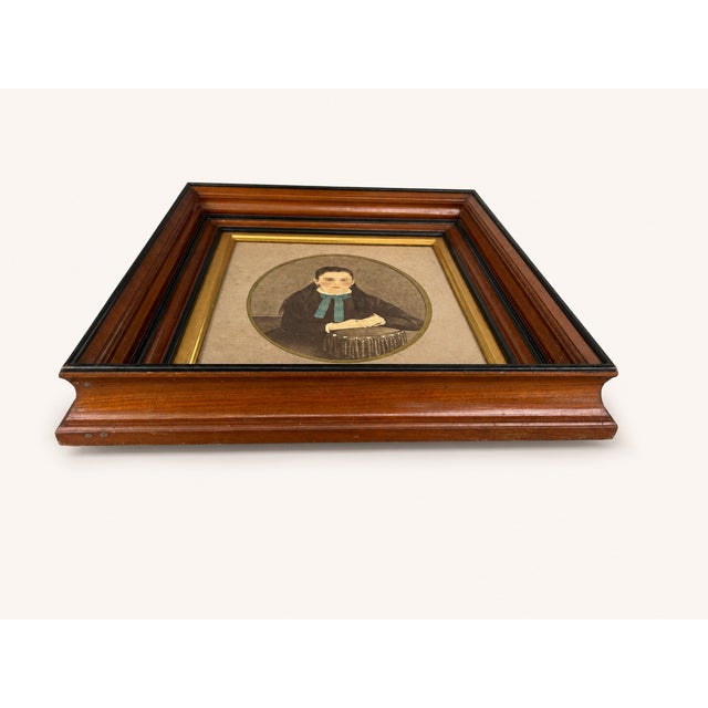 Victorian Late 19th Century Walnut & Ebonized Portrait Frame With Hand-Colored Oval Girl Image For Sale - Image 3 of 11