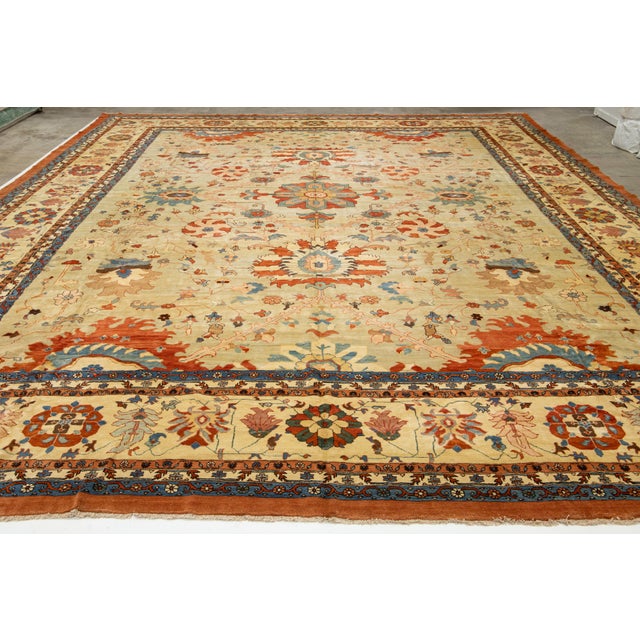 Vintage Sultanabad Wool Rug Handmade in Blue With Rust Floral Design For Sale - Image 9 of 12