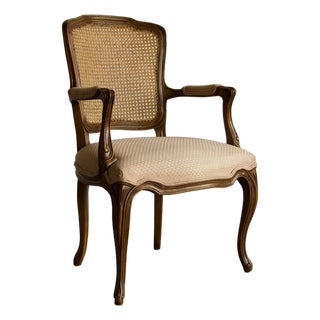 Blush Fabric Kindel French Louis XV Caned Back Fauteuil Armchair, 1977 For Sale
